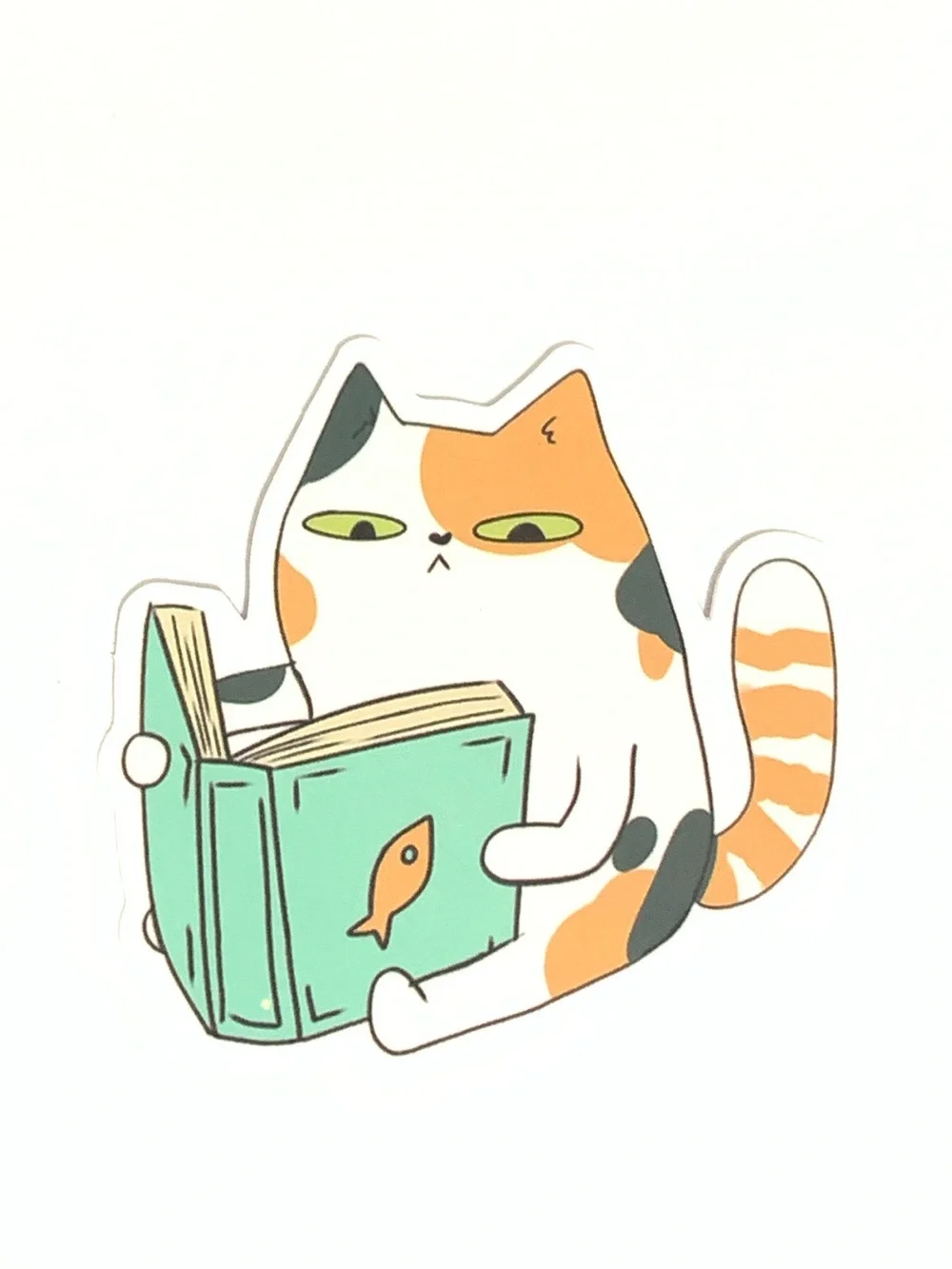 Cute Calico Cat Reading Vinyl Sticker